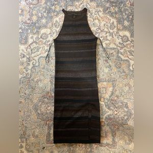 Black and brown 90s slit leg dress. Brand new with tags.
